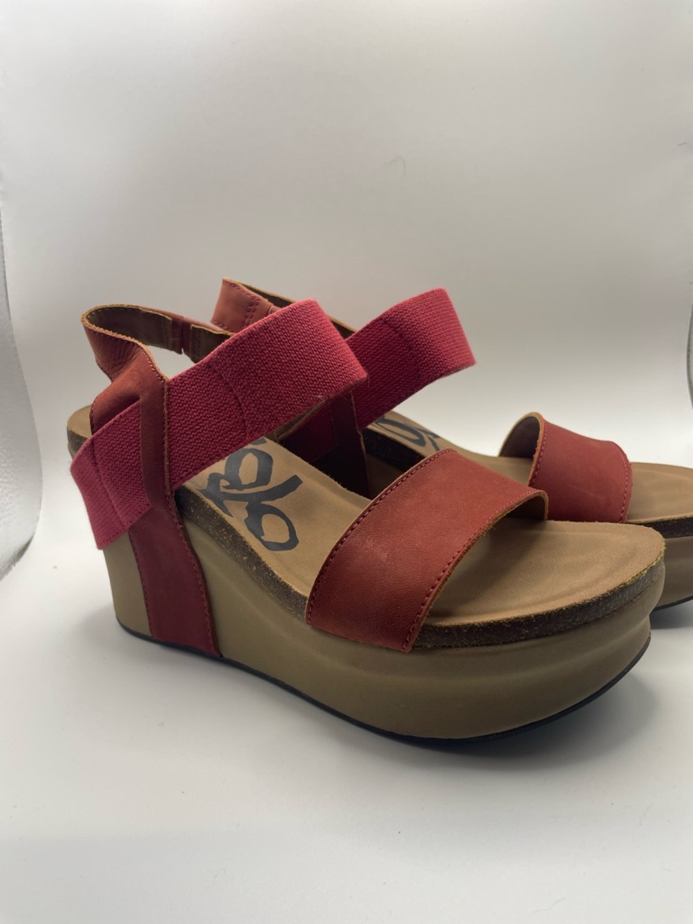 Women’s Brick Red Platform Wedge Sandals with Elastic Strap